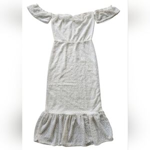 Nightcap Off-The-Shoulder Eyelet Midi Mermaid Dress M Flutter Lace Milkmaid Boho